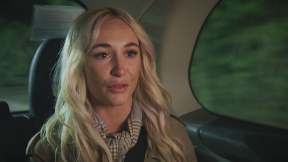 Emma in the taxi home. (BBC / Fremantle Media Ltd)