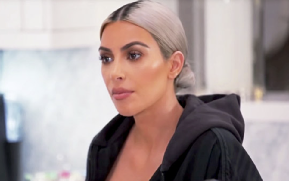 Closeup of Kim Kardashian looking disappointed