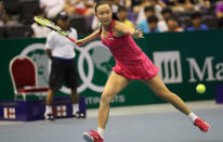 World number 40, Peng Shuai from China, playing the exhibition match against Daniela Hantuchova from Slovakia. (Photo courtesy of Clash of Continents/Ron Angle)