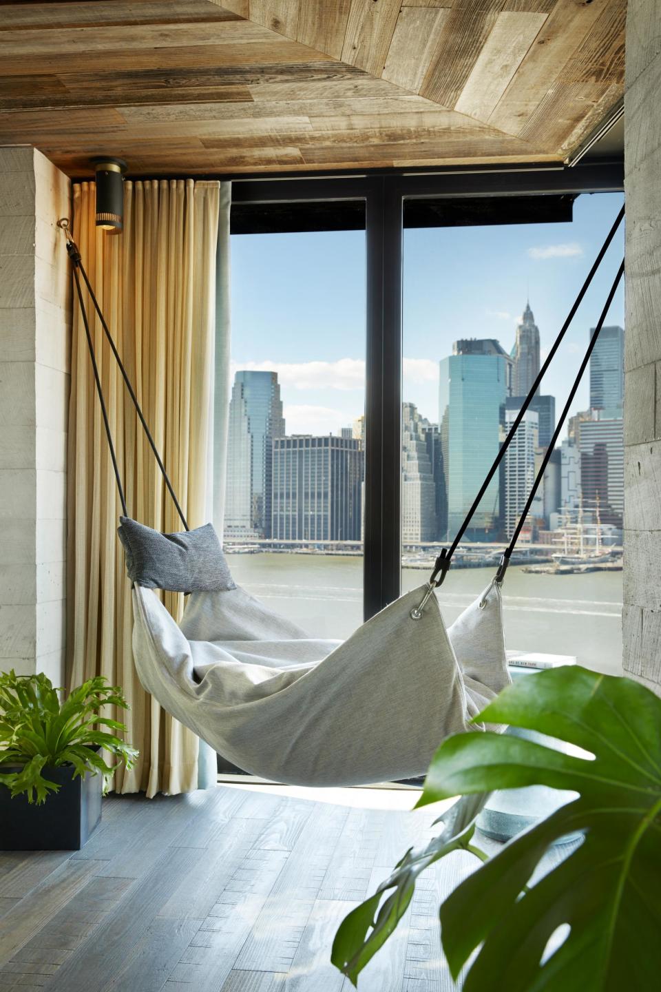 Views for days: Corner Suites feature a hammock with staggering views of the NYC skyline