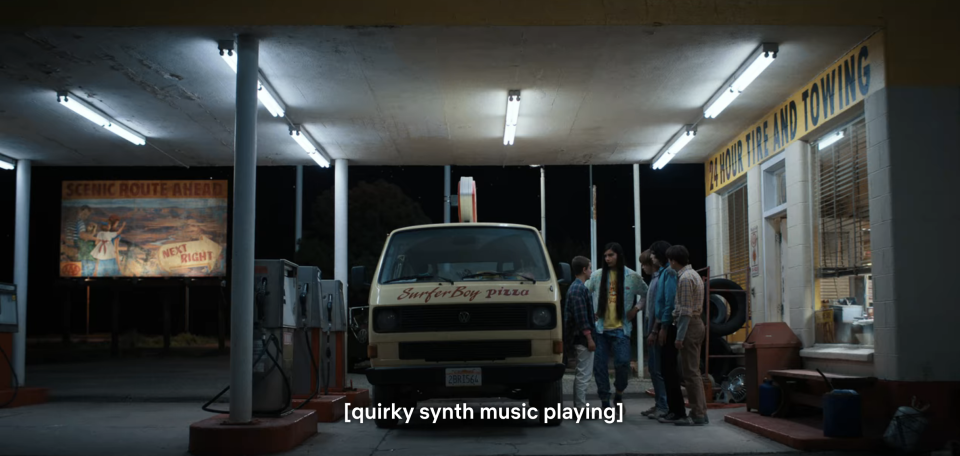 characters at a gas station at night