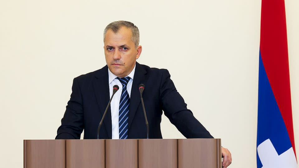 Shakhramanyan signed the decree Thursday, agreeing to dissolve the Artsakh state from next year. - National Assembly of Republic of Artsakh/PHOTOLURE/AP/FILE