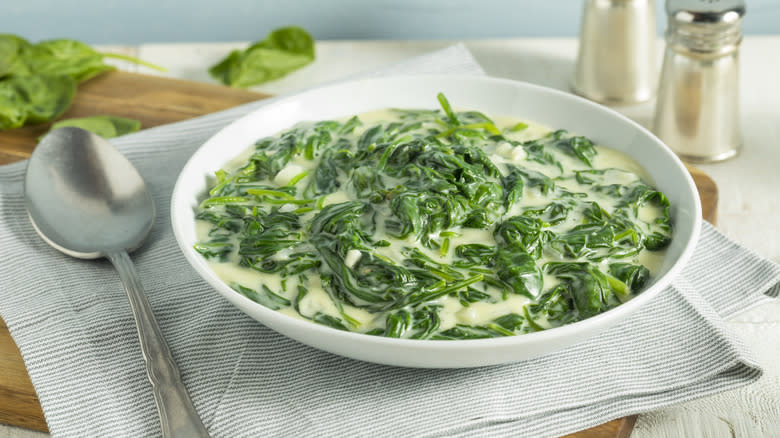Bowl of creamed spinach