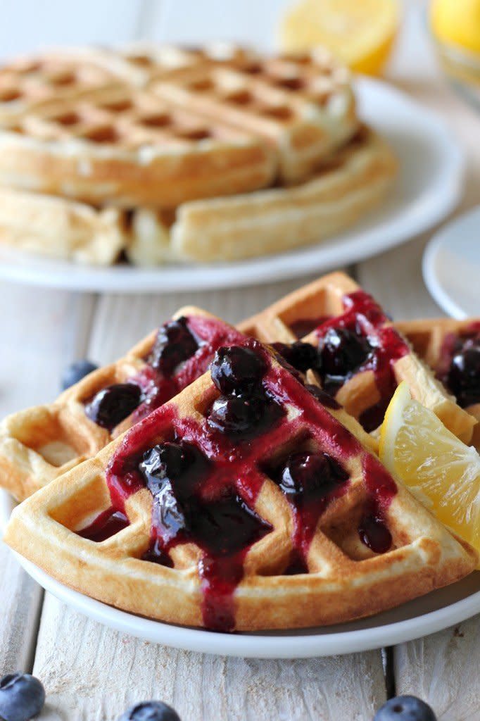 <strong>Get the<a href="http://damndelicious.net/2013/02/06/lemon-belgian-waffles-with-blueberry-syrup/" target="_blank">&nbsp;Lemon Belgian Waffles recipe </a>from Damn Delicious</strong>