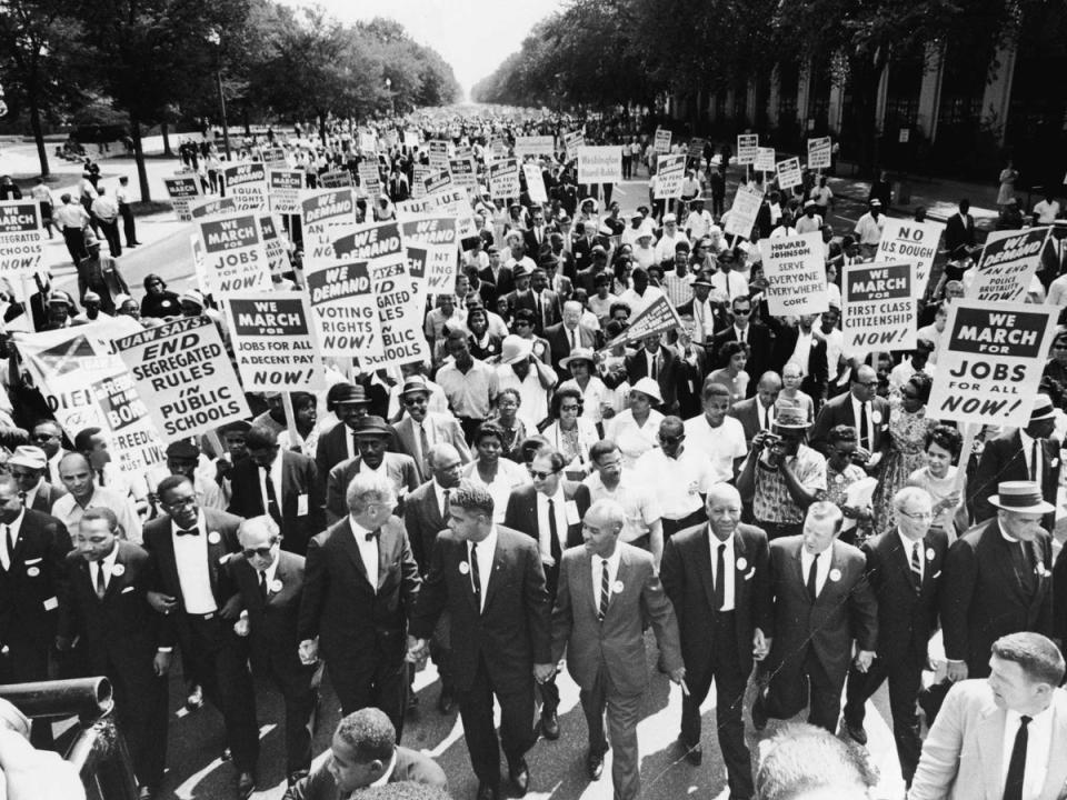 Martin Luther King: March on Washington – 1963Famous for Martin Luther King Jnr’s “I have a dream” speech, the march on Washington saw 300,000 people gathering at the Lincoln Memorial calling for equal rights for African-Americans (Getty)