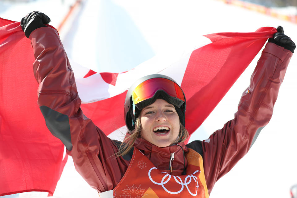 <p>Cassie Sharpe of Canada celebrates winning Gold in the Women’s Halfpipe final at Phoenix Snow Park on February 20, 2018 in Pyeongchang-gun, South Korea. (Photo by Ian MacNicol/Getty Images) </p>