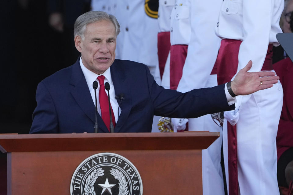 FILE - Texas Gov. Greg Abbott speaks during his inauguration ceremony in Austin, Texas, Jan. 17, 2023. It's early yet, but next year's presidential race may feature something the political world hasn't seen in the last 50 years: no elected officials from Texas. (AP Photo/Eric Gay)