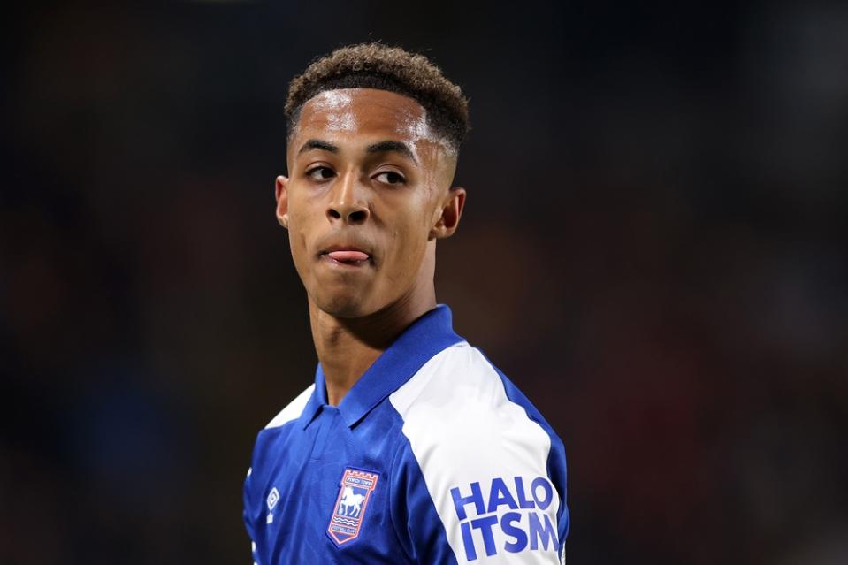 HULL, ENGLAND: Omari Hutchinson of Ipswich Town looks on during the Sky Bet Championship match between Hull City and Ipswich Town at MKM Stadium on April 27, 2024. (Photo by George Wood/Getty Images)