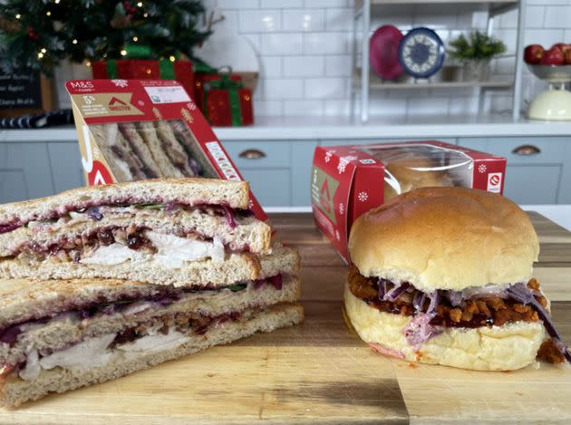 M&amp;S's Naughty &amp; Spice Turkey Feast Roll (left) and Christmas Club Sandwich (right)