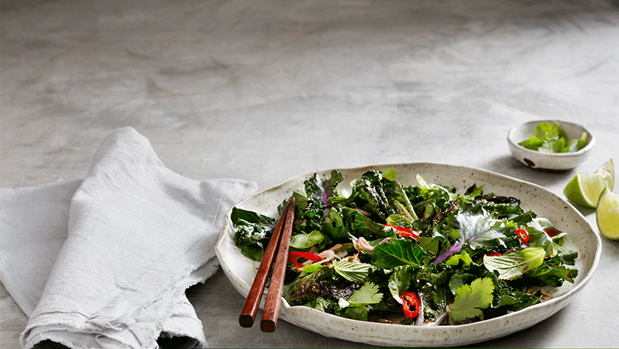 Stir-fried kalettes with chilli and fresh herbs by Curtis Stone