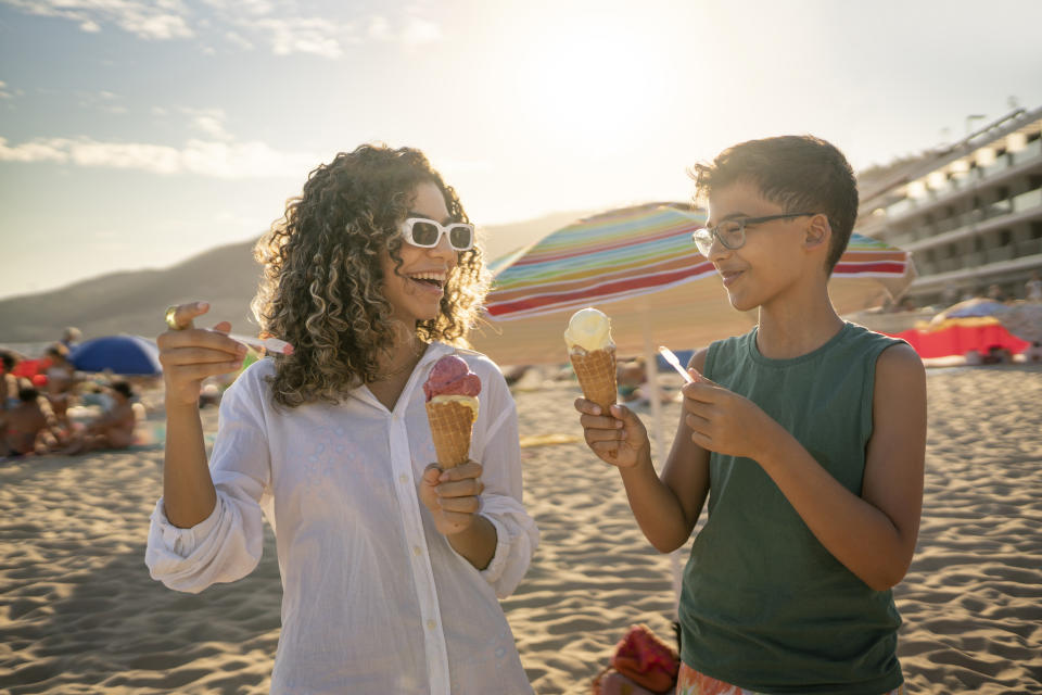 Summer tourism at Praia da California in Sesimbra, Portugal