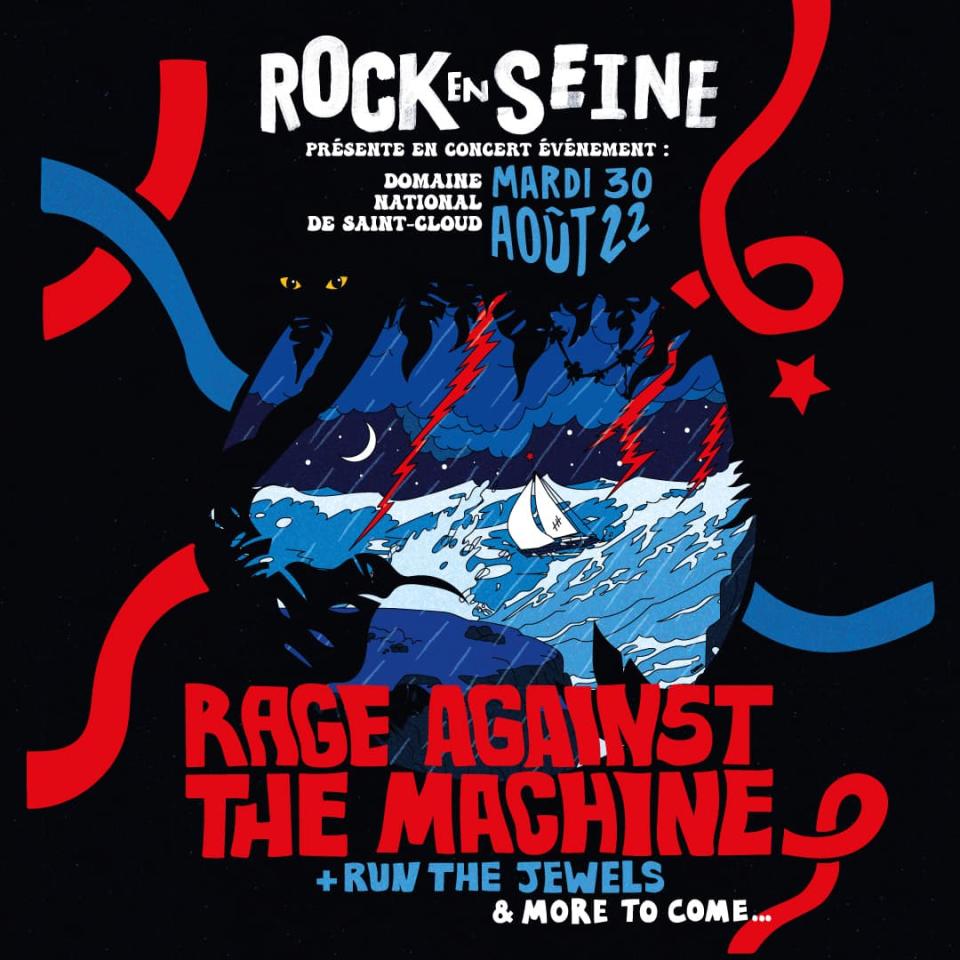 Détail de l'affiche du festival Rock en Seine annonçant la venue de Rage Against The Machine en août 2022 - Rock en Seine