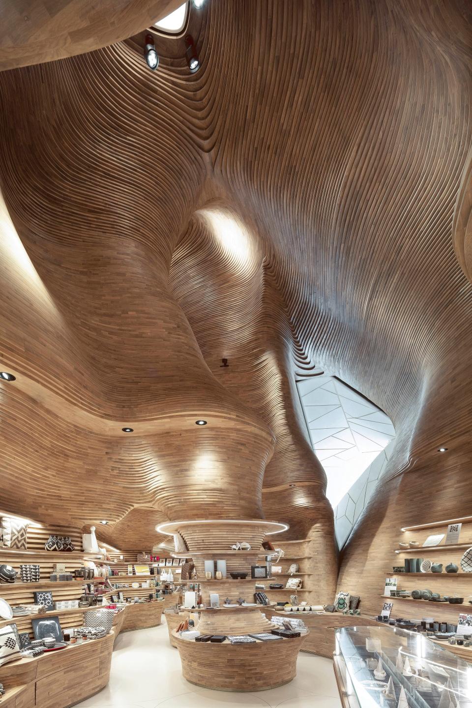 The interior of the National Museum of Qatar gift shop, designed by Koichi Takada Architects.