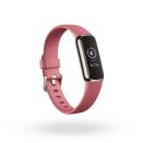 <p>Product render of Fitbit Luxe, 3QTR view, in Orchid and Platinum.</p> 