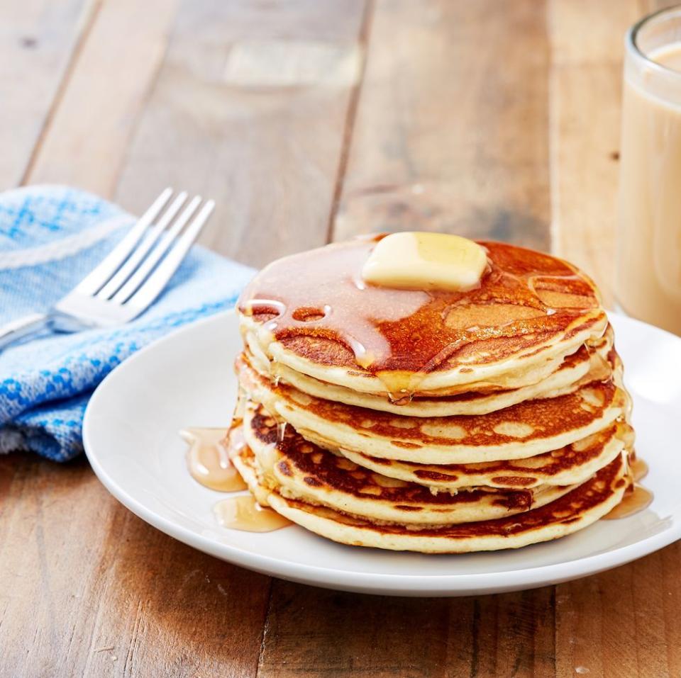 <p>Look no further for the perfect homemade pancake recipe! Served with some oven-baked bacon, <a href="https://www.delish.com/uk/cooking/recipes/a29577587/english-breakfast-traybake/" rel="nofollow noopener" target="_blank" data-ylk="slk:breakfast;elm:context_link;itc:0;sec:content-canvas" class="link ">breakfast</a> couldn't be any more perfect.</p><p>Get the <a href="https://www.delish.com/uk/cooking/recipes/a30413750/perfect-pancakes-recipe/" rel="nofollow noopener" target="_blank" data-ylk="slk:Classic Pancakes;elm:context_link;itc:0;sec:content-canvas" class="link ">Classic Pancakes</a> recipe. </p>