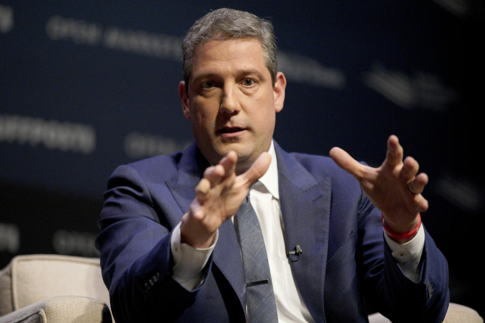 Rep. Tim Ryan, D-Ohio, speaks at the Heartland Forum on the campus of Buena Vista University in Storm Lake, Iowa, Saturday, March 30, 2019. (AP Photo/Nati Harnik)