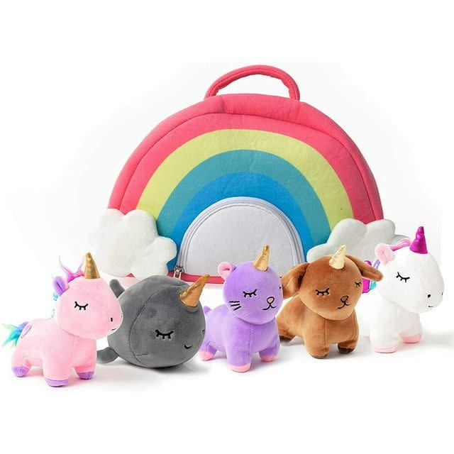 <p><a href="https://go.redirectingat.com?id=74968X1596630&url=https%3A%2F%2Fwww.walmart.com%2Fip%2FPixie-Crush-Unicorn-Toys-Stuffed-Animal-Gift-Plush-Set-Rainbow-Case-5-Piece-Animals-2-Unicorns-Kitty-Puppy-Narwhal-Toddler-Gifts-Girls-Aged-3-4-6-7-8%2F676467382&sref=https%3A%2F%2Fwww.bestproducts.com%2Fparenting%2Fg37989191%2Fgifts-for-6-year-old-girls%2F" rel="nofollow noopener" target="_blank" data-ylk="slk:Shop Now;elm:context_link;itc:0;sec:content-canvas" class="link ">Shop Now</a></p><p>Pixie Crush Unicorn Toys In Rainbow Carrier</p><p>walmart.com</p><p>$54.99</p>