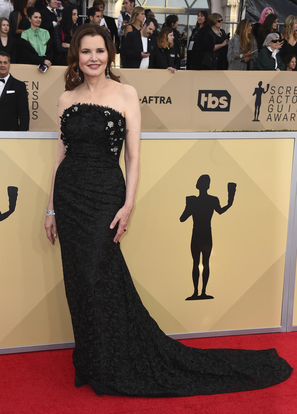 FILE - Geena Davis arrives at the 24th annual Screen Actors Guild Awards on Jan. 21, 2018, in Los Angeles. Davis turns 65 on Jan. 21. (Photo by Jordan Strauss/Invision/AP, File)