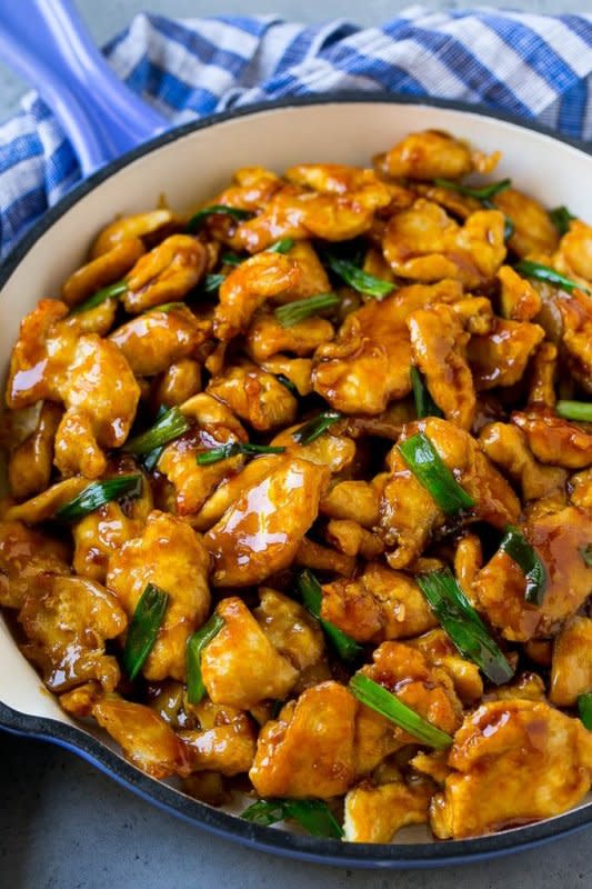 <p>Dinner at the Zoo</p><p>This Mongolian chicken is crispy slices of chicken breast stir-fried in a sweet and savory sauce. A restaurant favorite that tastes even better when you make it at home!</p><p><strong>Get the recipe: <a href="https://www.dinneratthezoo.com/mongolian-chicken/" rel="nofollow noopener" target="_blank" data-ylk="slk:Mongolian Chicken;elm:context_link;itc:0;sec:content-canvas" class="link ">Mongolian Chicken</a></strong></p>