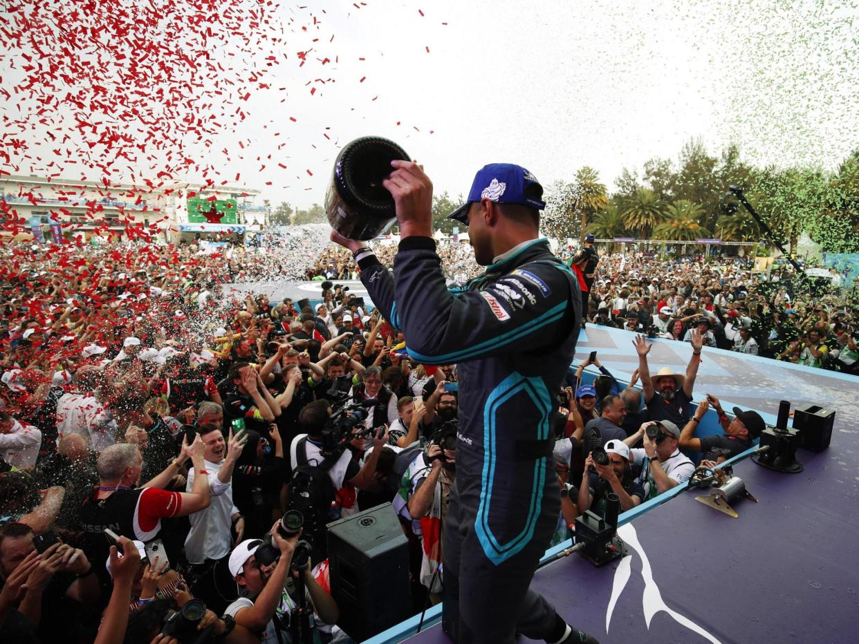 Mitch Evans celebrates winning the Mexico City E-Prix: Formula E