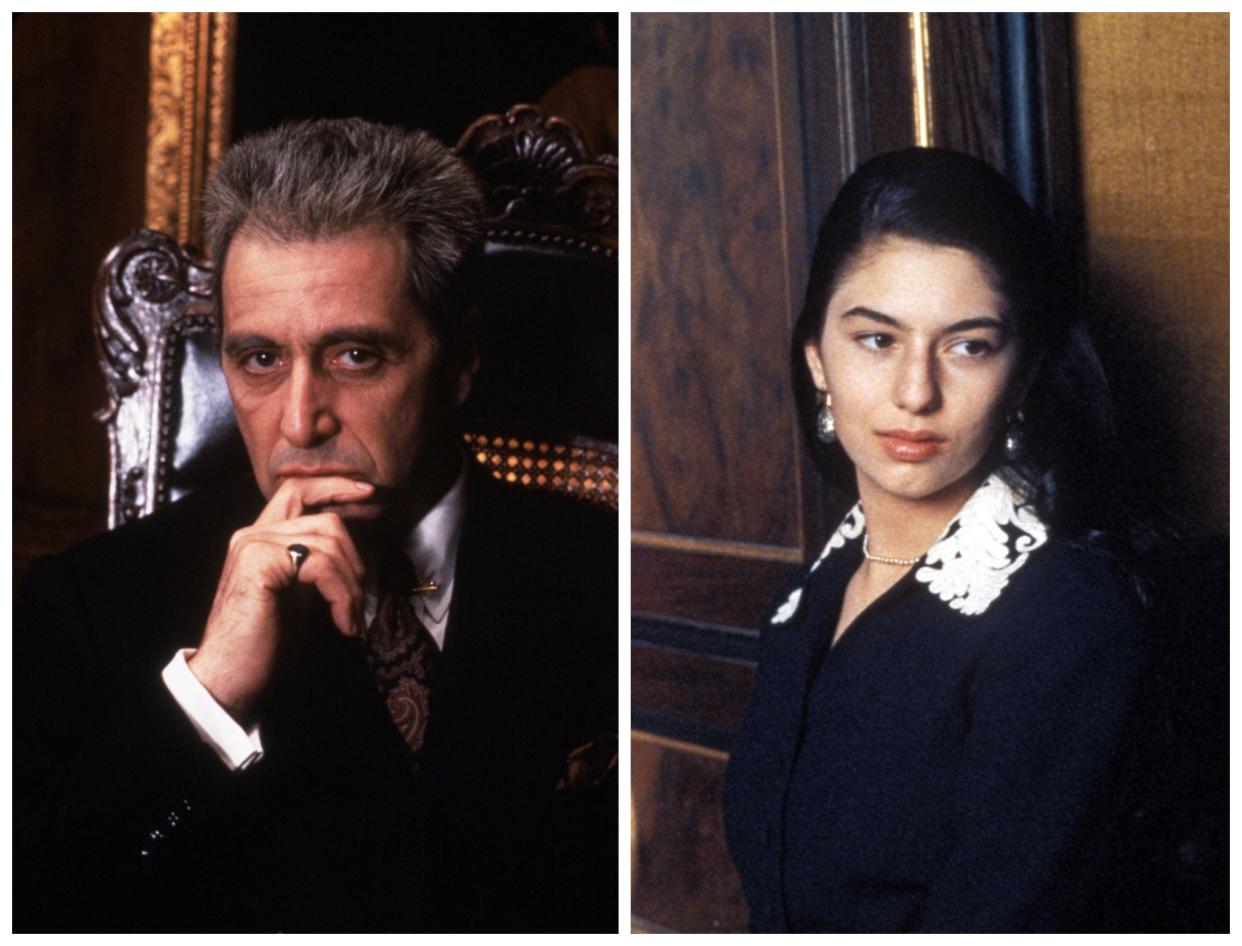 <p>Al Pacino and Sofia Coppola in 1990’s ‘The Godfather: Part III’</p> (Rex)