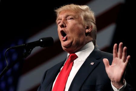 Republican presidential nominee Donald Trump speaks at a campaign rally in Reno, Nevada, U.S., October 5, 2016. REUTERS/Mike Segar/File Photo