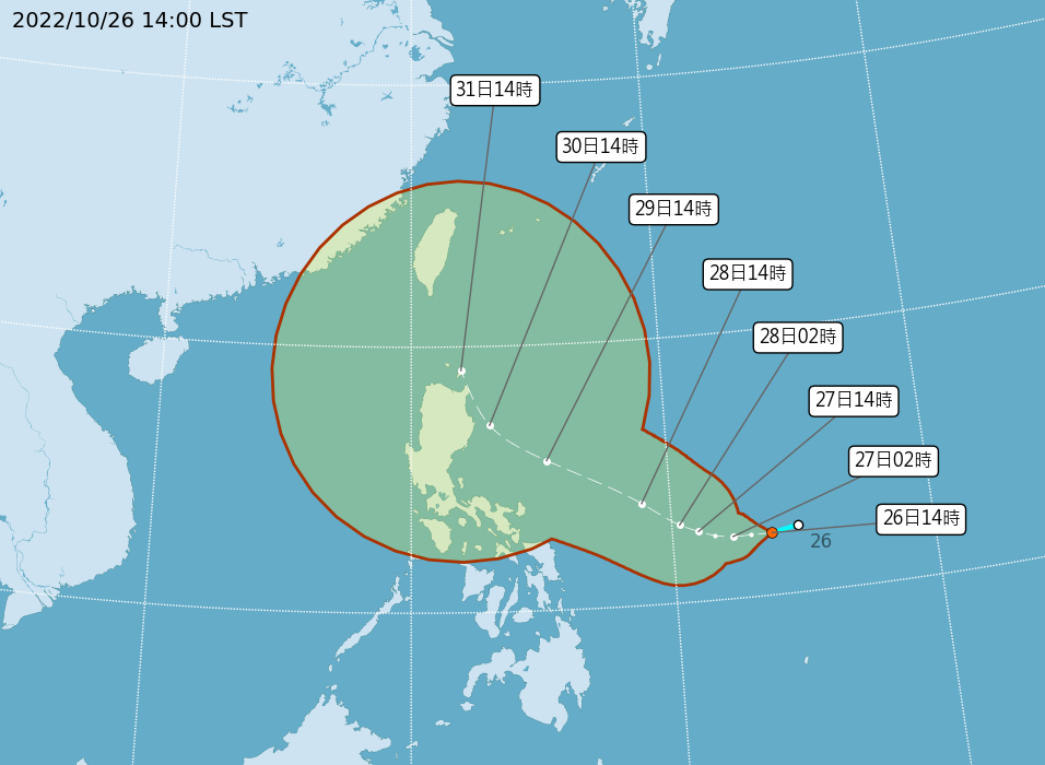 「奈格」颱風路徑潛勢預報。（圖／中央氣象局）