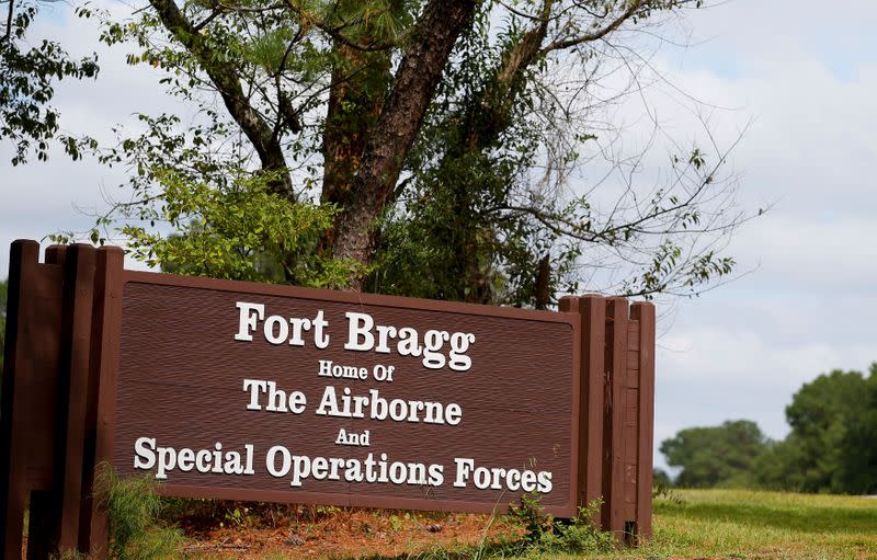 kFILE PHOTO: A sign of Fort Bragg is seen in Fayetteville, North Carolina