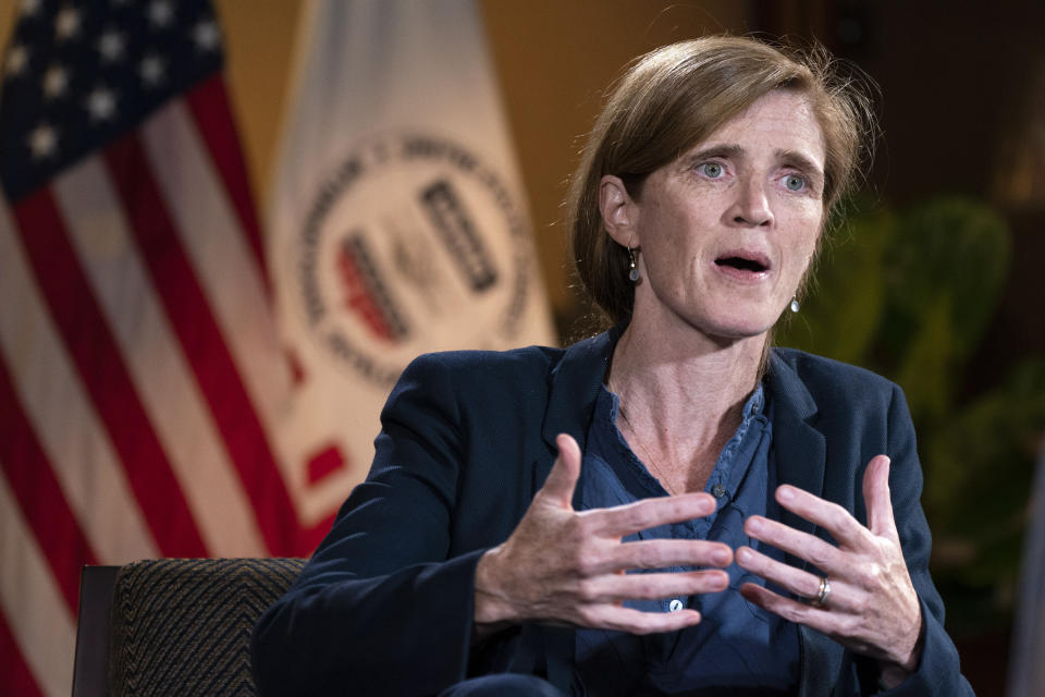 USAID Administrator Samantha Power is interviewed by the Associated Press, Thursday, Aug. 4, 2022, at USAID Headquarters in Washington. (AP Photo/Jacquelyn Martin)