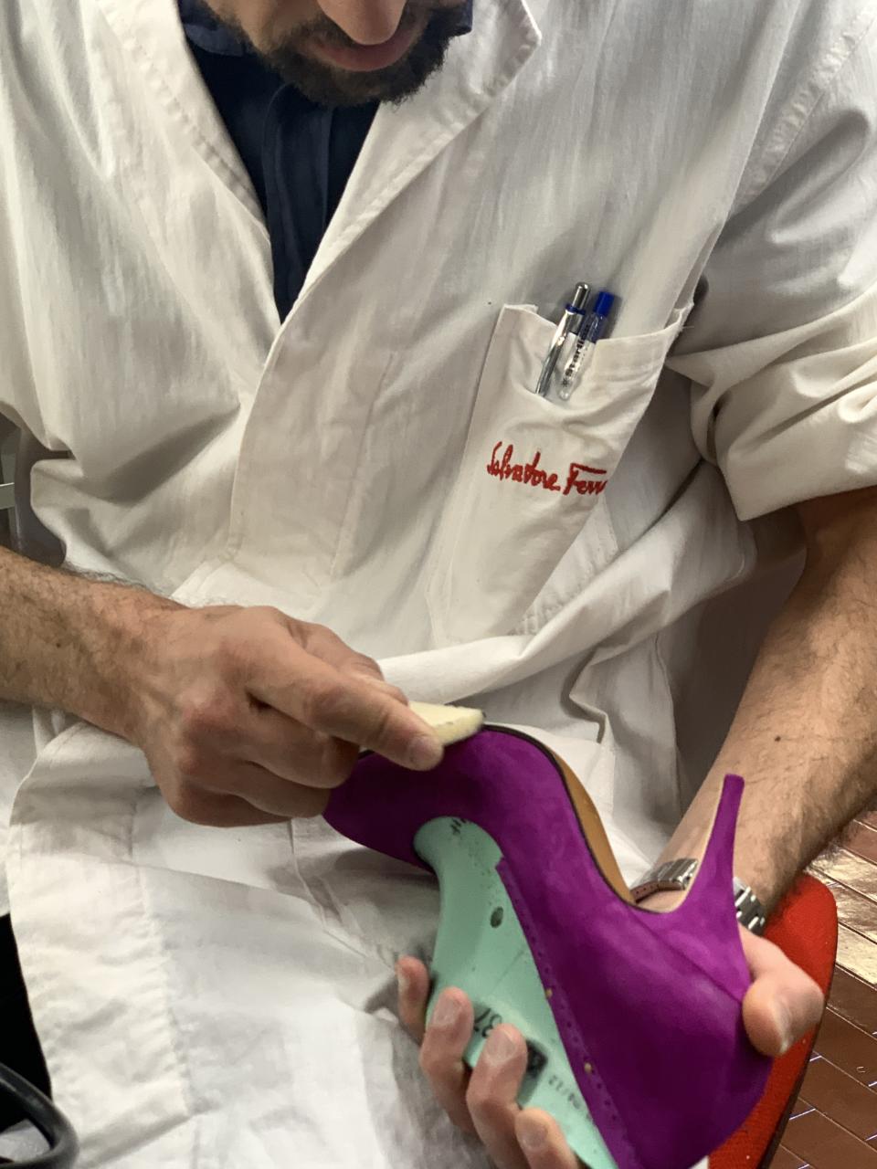 <h1 class="title">Watching Salvatore Ferragamo shoes be made by hand at one of their factories. “When we are lucky we will make 45 pairs of shoes a day.”</h1><cite class="credit">Photo: Justin Fernandez</cite>