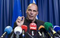 Greek Finance Minister Yanis Varoufakis holds a news conference during a Euro zone finance ministers emergency meeting on the situation in Greece in Brussels, Belgium June 27, 2015. REUTERS/Yves Herman