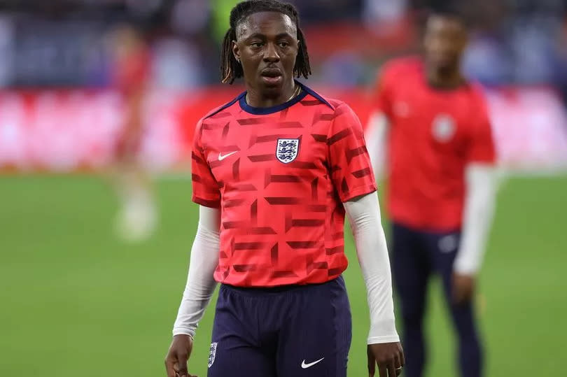 Eberechi Eze of England warms up ahead of the Euro 2024 group stage match with Serbia