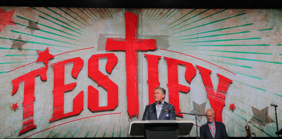 Dr. Steve Gaines, leader of the Southern Baptist Convention, presides at the denomination's annual meeting on Tuesday, June 12, 2018 in Dallas, Texas. (Photo: Fort Worth Star-Telegram via Getty Images)