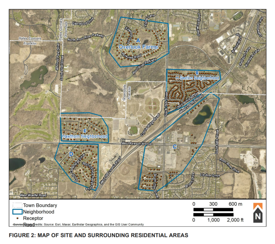 These are the neighborhoods Resource Systems Group, Inc. was checking for noise levels from The Rock in Franklin.