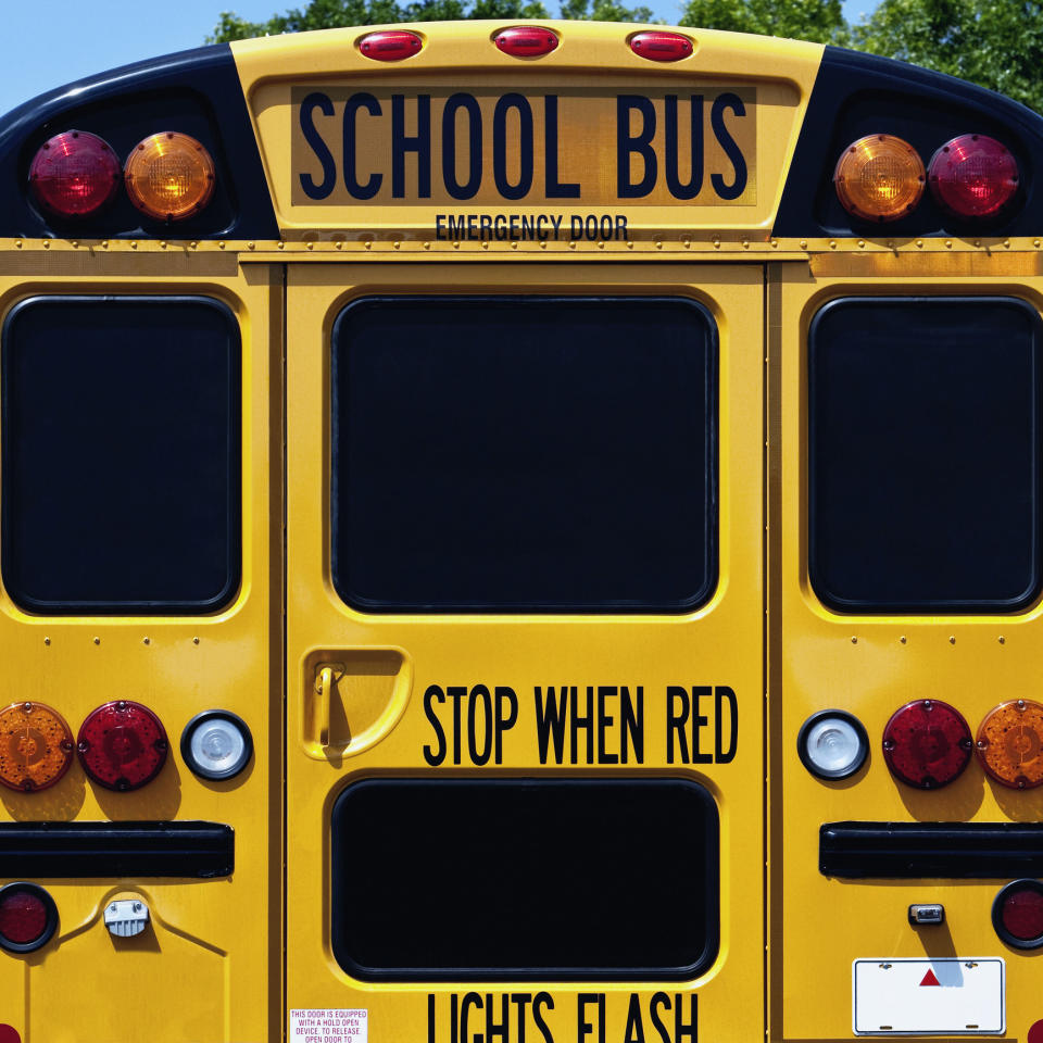 A yellow school bus.