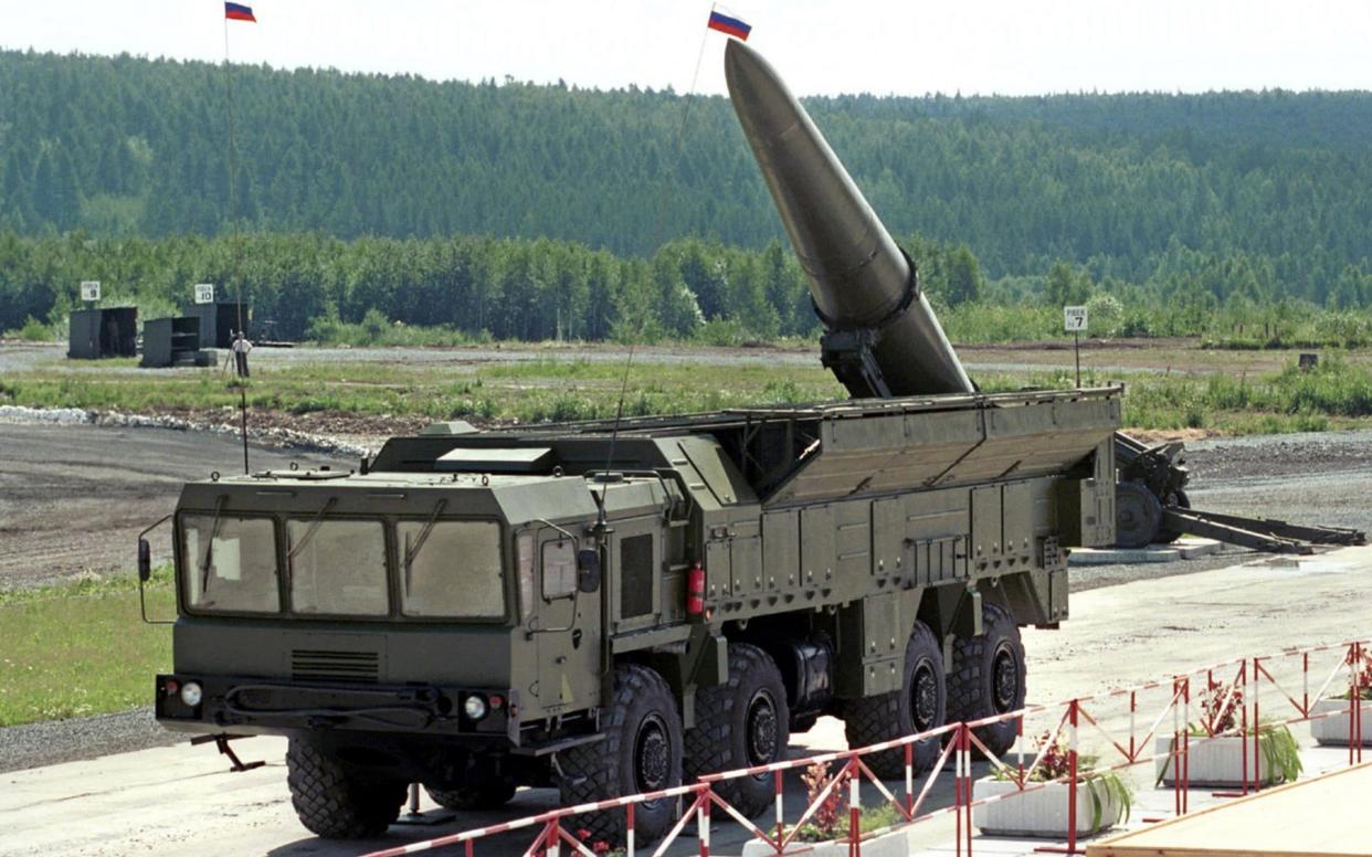 An undated file photo shows Russia's Iskander ballistic missile, the class that has been reportedly moved to the Ukrainian border - EVGENY STETSKO