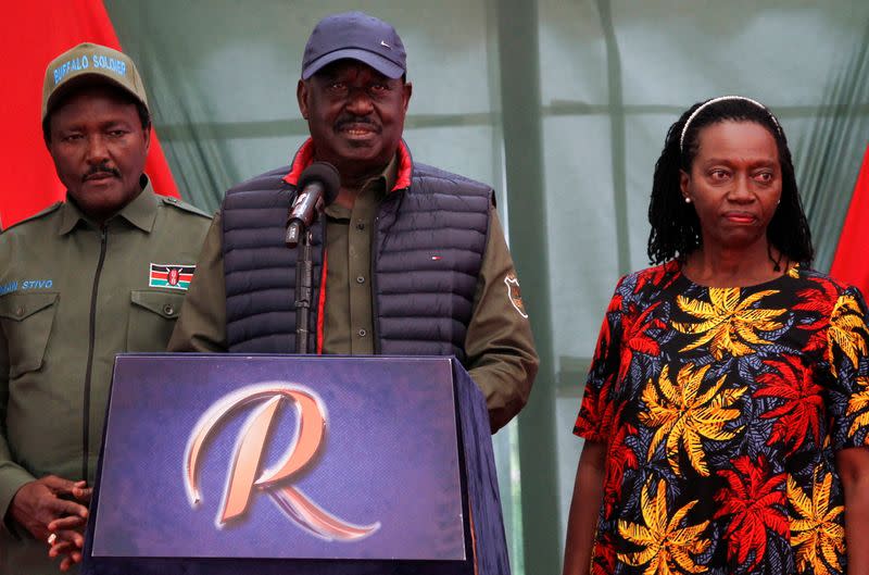 FILE PHOTO: Kenya's opposition leader Raila Odinga attends a news conference in Nairobi