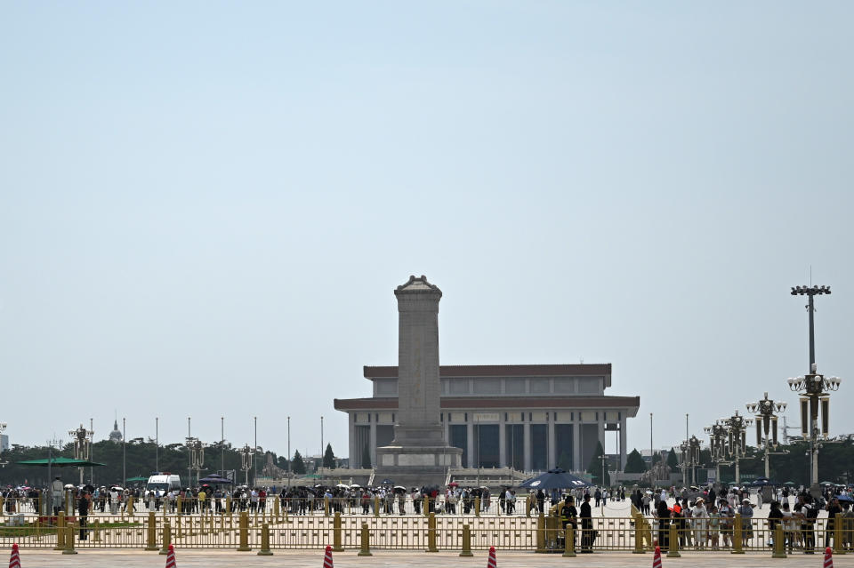 04 June 2024, China, Peking: People walk on Tian'anmen Square (Tiananmen Square). Hundreds of people died around Tiananmen Square 35 years ago during the bloody suppression of protests for more democracy. Photo: Johannes Neudecker/dpa (Photo by Johannes Neudecker/picture alliance via Getty Images)