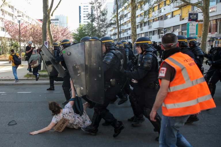 Anti-riot police clashed with demonstrators in Paris on Thursday