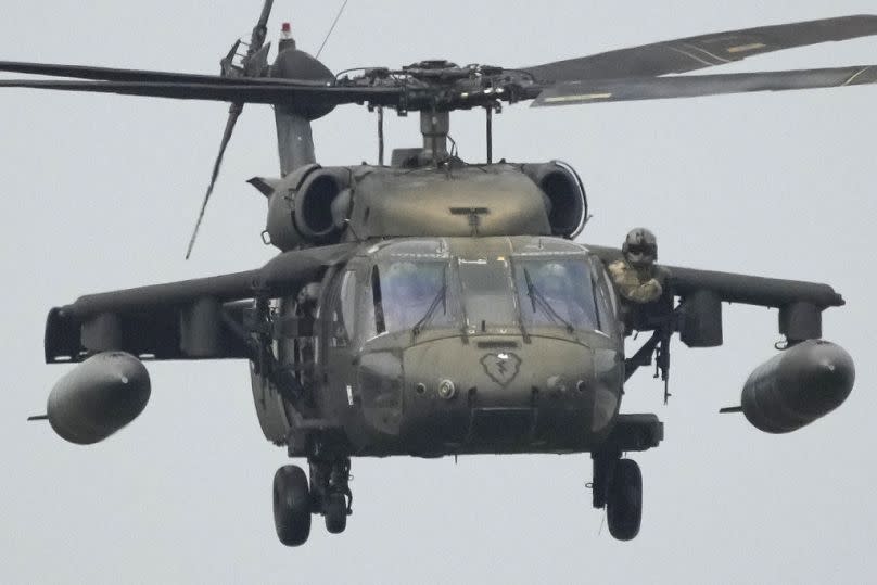 a U.S. Black Hawk helicopter as it maneuvers during a joint military exercise in the Philippines, 2023.