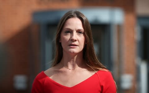 Bryher Dunsby, widow of Corporal James Dunsby, makes a statement outside Bulford Crown Court Centre in Wiltshire following the acquittal of two SAS servicemen over the deaths of three reservists - Credit: Andrew Matthews/PA