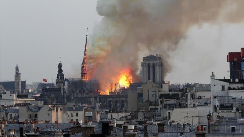 Plumes of smoke were seen coming from the Notre Dame Cathedral. Source: AAP