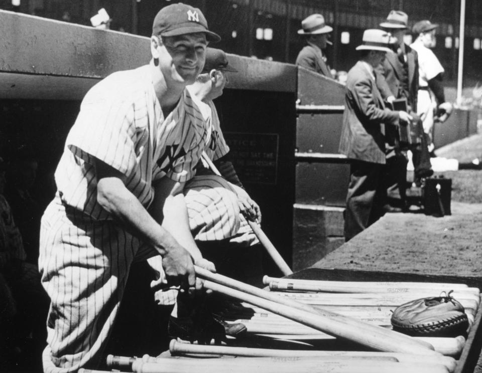 NEW YORK - MAY 31, 1938.  Lou Gehrig, first baseman for the New York Yankees, poses on the dugout steps of Yankee Stadium shortly before he plays in his 2000th consecutive game.  (Photo by Mark Rucker/Transcendental Graphics, Getty Images) 