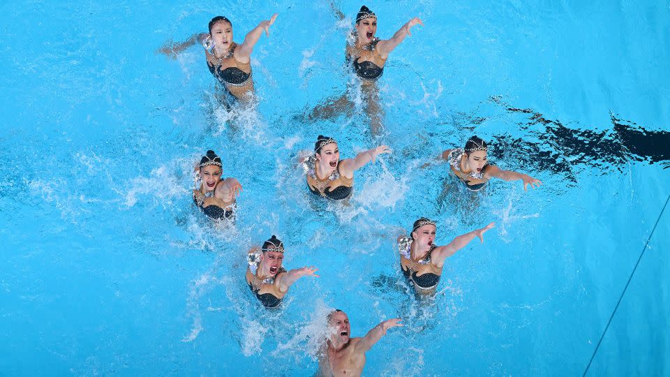 The US team competes in the mixed team acrobatic final at the World Aquatics Championships in Doha, Qatar, this month. - Quinn Rooney/Getty Images