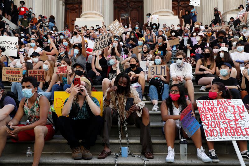 Protest against racial inequality in the aftermath of the death in Minneapolis police custody of George Floyd, in New York