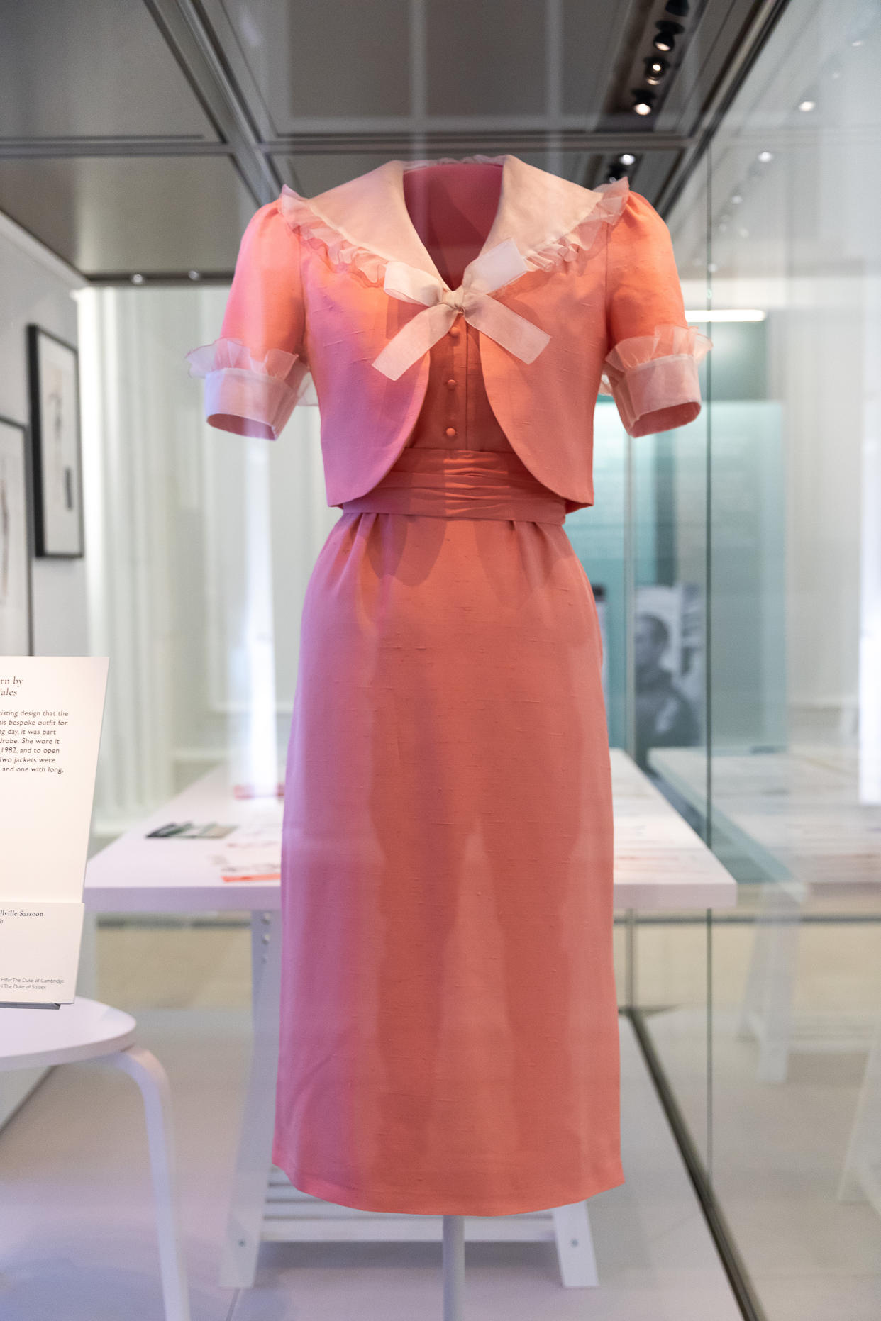 LONDON, ENGLAND - JUNE 02: A dress and jacket worn first worn by Diana, Princess of Wales on her wedding day on display during the 