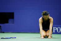 <p>Maria Sharapova of Russia celebrates winning her first round Women’s Singles match against Simona Halep of Romania on Day One of the 2017 US Open at the USTA Billie Jean King National Tennis Center on August 28, 2017 in the Flushing neighborhood of the Queens borough of New York City. (Photo by Clive Brunskill/Getty Images) </p>