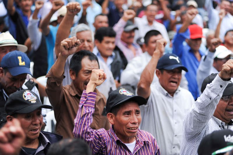 Presidential candidate Sandra Torres attends a meeting with Guatemalan veterans in Guatemala City