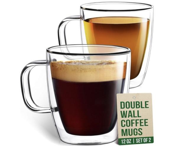 Set of 2 Barista Double Wall Coffee Mugs, 12oz
