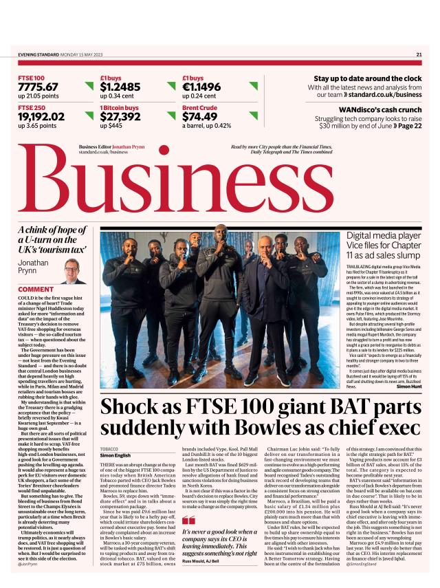 Evening Standard business page 15 May 2023 (Evening Standard)